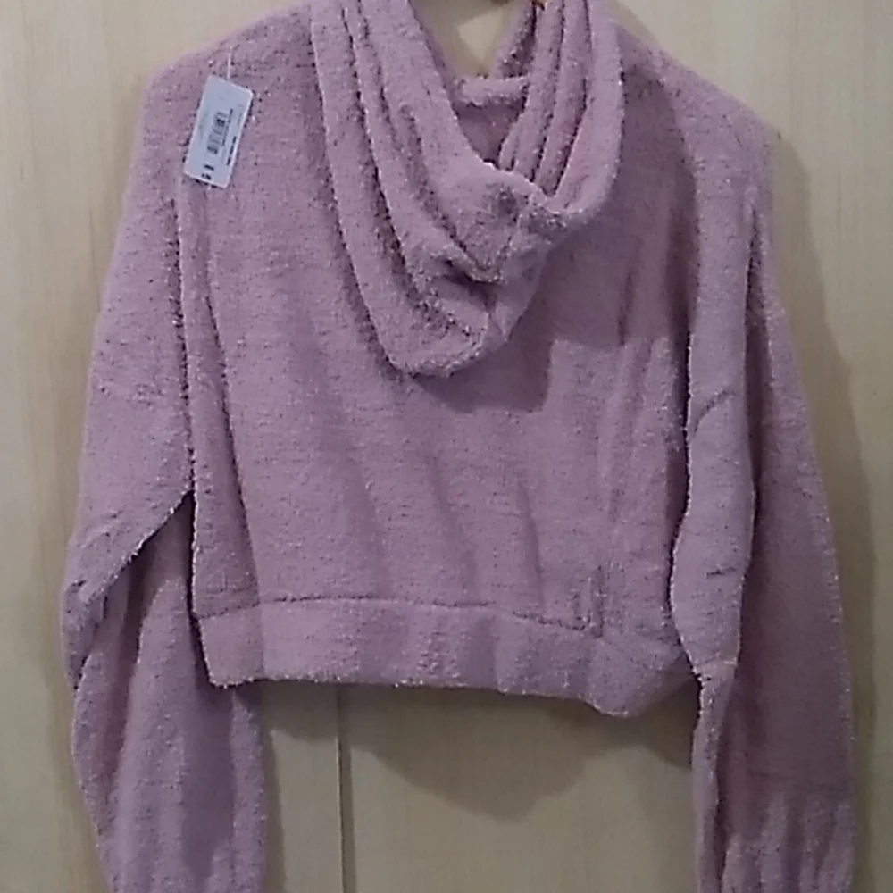 Flirtitude Active Women's Size Large Crop Zip up Jacket w Hood in Mauve